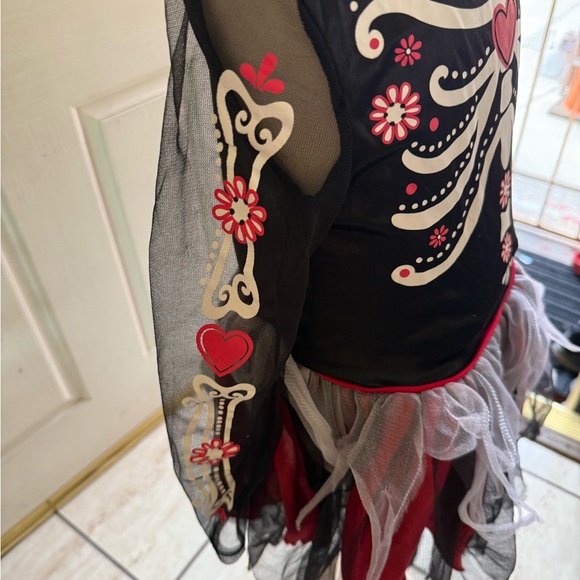 Day of the Dead kids Black and Red Halloween Skeleton Costume - Picture 5 of 9